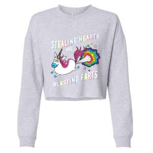 Stealing Hearts And Blasting Farts Unicorn Valentines Gift Cropped Pullover Crew