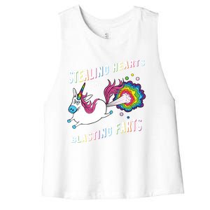 Stealing Hearts And Blasting Farts Unicorn Valentines Gift Women's Racerback Cropped Tank