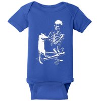 Skeleton Holding A Cat Lazy Halloween Costume Skull Baby Bodysuit