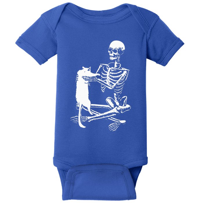 Skeleton Holding A Cat Lazy Halloween Costume Skull Baby Bodysuit