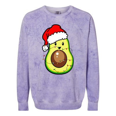 Santa Hat Avocado Merry Christmas Vegan Pajama Gift Colorblast Crewneck Sweatshirt