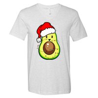 Santa Hat Avocado Merry Christmas Vegan Pajama Gift V-Neck T-Shirt