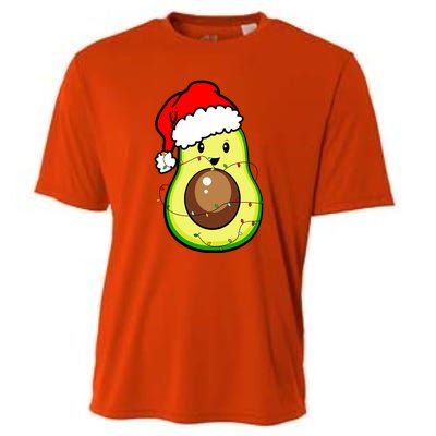 Santa Hat Avocado Merry Christmas Vegan Pajama Gift Cooling Performance Crew T-Shirt