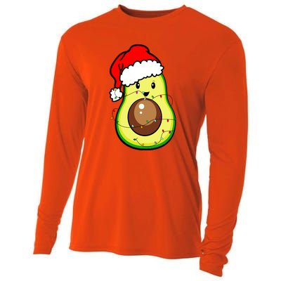 Santa Hat Avocado Merry Christmas Vegan Pajama Gift Cooling Performance Long Sleeve Crew