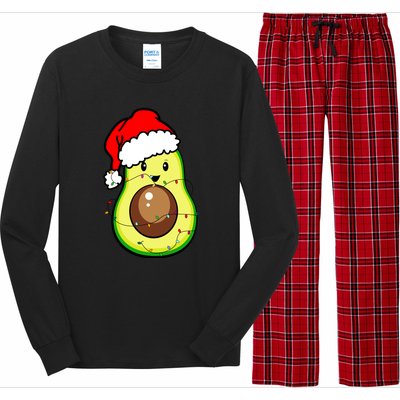 Santa Hat Avocado Merry Christmas Vegan Pajama Gift Long Sleeve Pajama Set