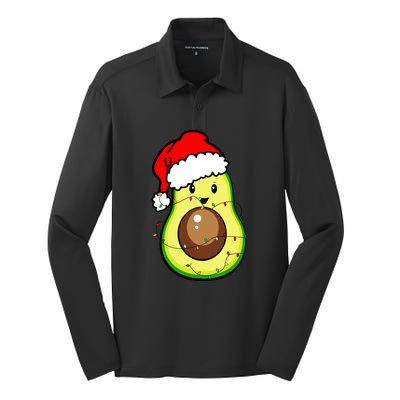 Santa Hat Avocado Merry Christmas Vegan Pajama Gift Silk Touch Performance Long Sleeve Polo