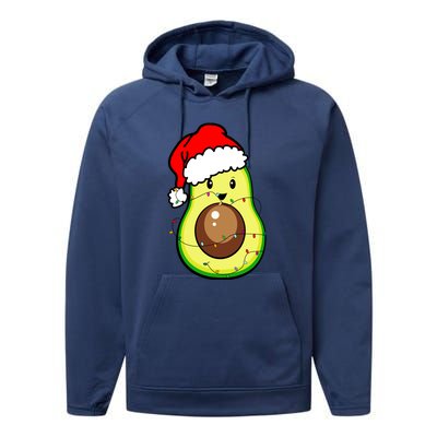 Santa Hat Avocado Merry Christmas Vegan Pajama Gift Performance Fleece Hoodie