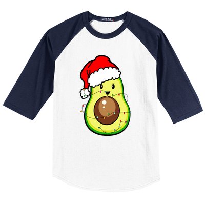 Santa Hat Avocado Merry Christmas Vegan Pajama Gift Baseball Sleeve Shirt