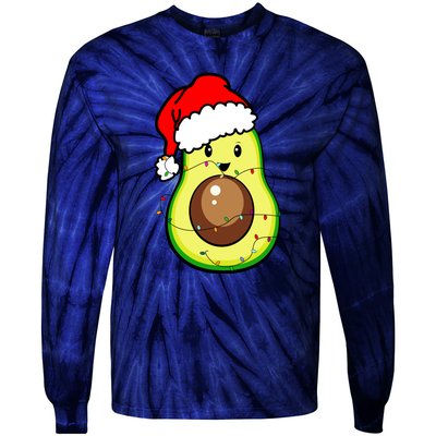 Santa Hat Avocado Merry Christmas Vegan Pajama Gift Tie-Dye Long Sleeve Shirt