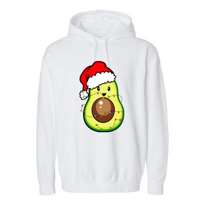 Santa Hat Avocado Merry Christmas Vegan Pajama Gift Garment-Dyed Fleece Hoodie