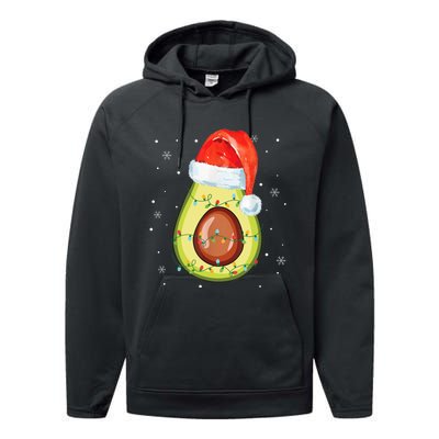 Santa Hat Avocado Merry Christmas Vegan Pajama Gift Performance Fleece Hoodie