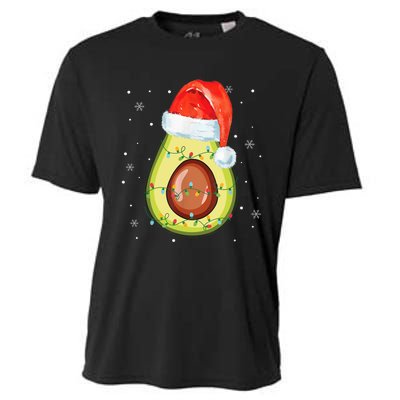 Santa Hat Avocado Merry Christmas Vegan Pajama Gift Cooling Performance Crew T-Shirt