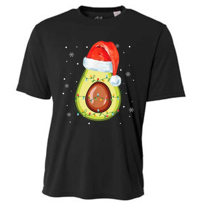 Santa Hat Avocado Merry Christmas Vegan Pajama Gift Cooling Performance Crew T-Shirt