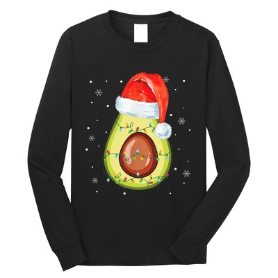 Santa Hat Avocado Merry Christmas Vegan Pajama Gift Long Sleeve Shirt