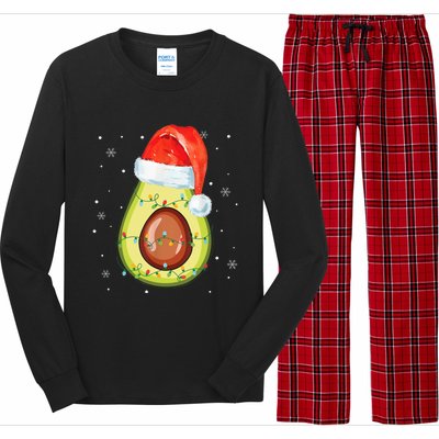 Santa Hat Avocado Merry Christmas Vegan Pajama Gift Long Sleeve Pajama Set