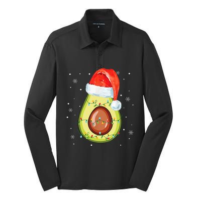 Santa Hat Avocado Merry Christmas Vegan Pajama Gift Silk Touch Performance Long Sleeve Polo