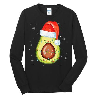 Santa Hat Avocado Merry Christmas Vegan Pajama Gift Tall Long Sleeve T-Shirt