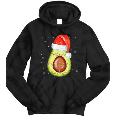 Santa Hat Avocado Merry Christmas Vegan Pajama Gift Tie Dye Hoodie