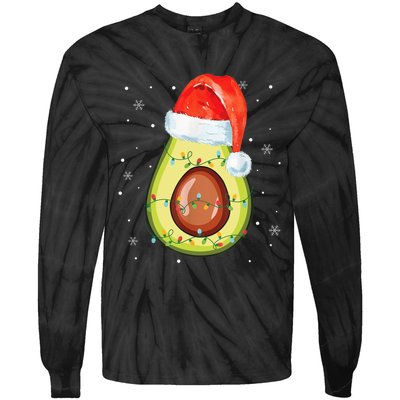 Santa Hat Avocado Merry Christmas Vegan Pajama Gift Tie-Dye Long Sleeve Shirt