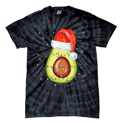 Santa Hat Avocado Merry Christmas Vegan Pajama Gift Tie-Dye T-Shirt