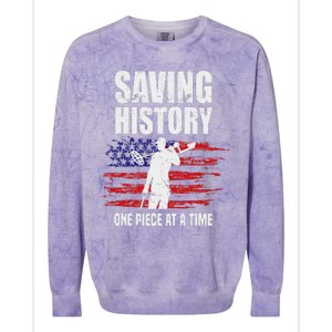 Saving History American Flag Usa Funny Metal Detecting Colorblast Crewneck Sweatshirt