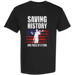 Saving History American Flag Usa Funny Metal Detecting Garment-Dyed Heavyweight T-Shirt