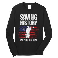 Saving History American Flag Usa Funny Metal Detecting Long Sleeve Shirt