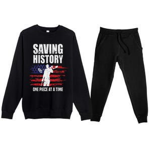 Saving History American Flag Usa Funny Metal Detecting Premium Crewneck Sweatsuit Set