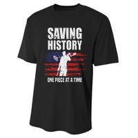 Saving History American Flag Usa Funny Metal Detecting Performance Sprint T-Shirt