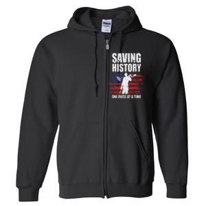 Saving History American Flag Usa Funny Metal Detecting Full Zip Hoodie