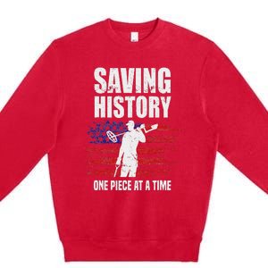 Saving History American Flag Usa Funny Metal Detecting Premium Crewneck Sweatshirt