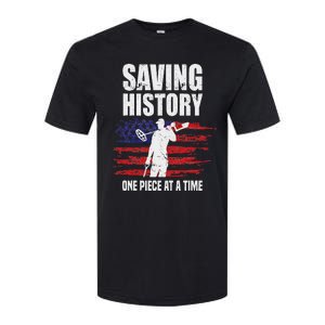 Saving History American Flag Usa Funny Metal Detecting Softstyle CVC T-Shirt