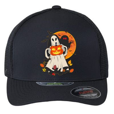 Spooky Halloween Autumn Ghost Jackolantern Flexfit Unipanel Trucker Cap