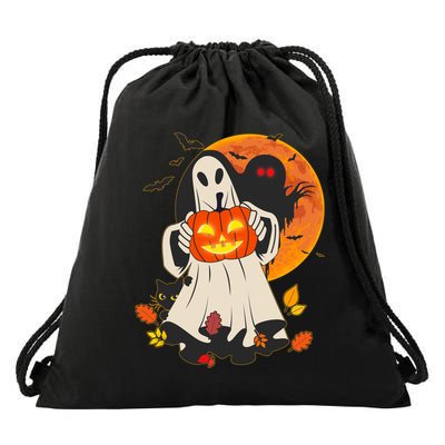 Spooky Halloween Autumn Ghost Jackolantern Drawstring Bag