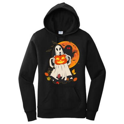 Spooky Halloween Autumn Ghost Jackolantern Women's Pullover Hoodie