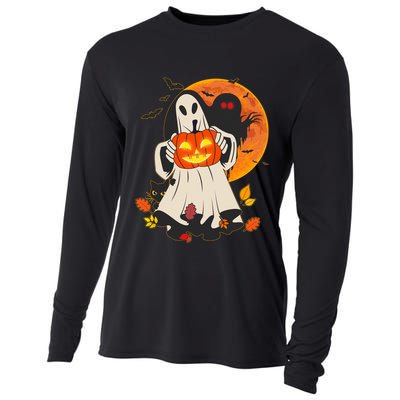 Spooky Halloween Autumn Ghost Jackolantern Cooling Performance Long Sleeve Crew