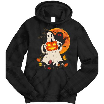 Spooky Halloween Autumn Ghost Jackolantern Tie Dye Hoodie