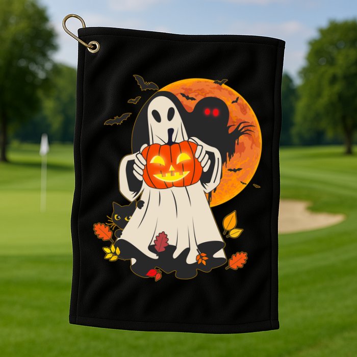 Spooky Halloween Autumn Ghost Jackolantern Golf Towel