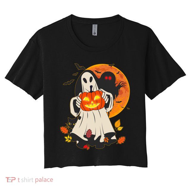 Spooky Halloween Autumn Ghost Jackolantern Crop Top