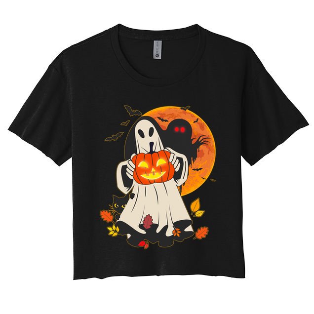 Spooky Halloween Autumn Ghost Jackolantern Crop Top