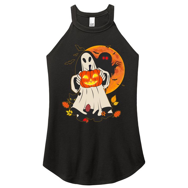 Spooky Halloween Autumn Ghost Jackolantern Women's Perfect Tri Rocker Tank
