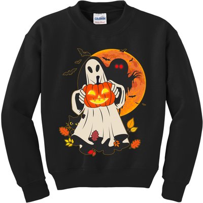 Spooky Halloween Autumn Ghost Jackolantern Kids Sweatshirt