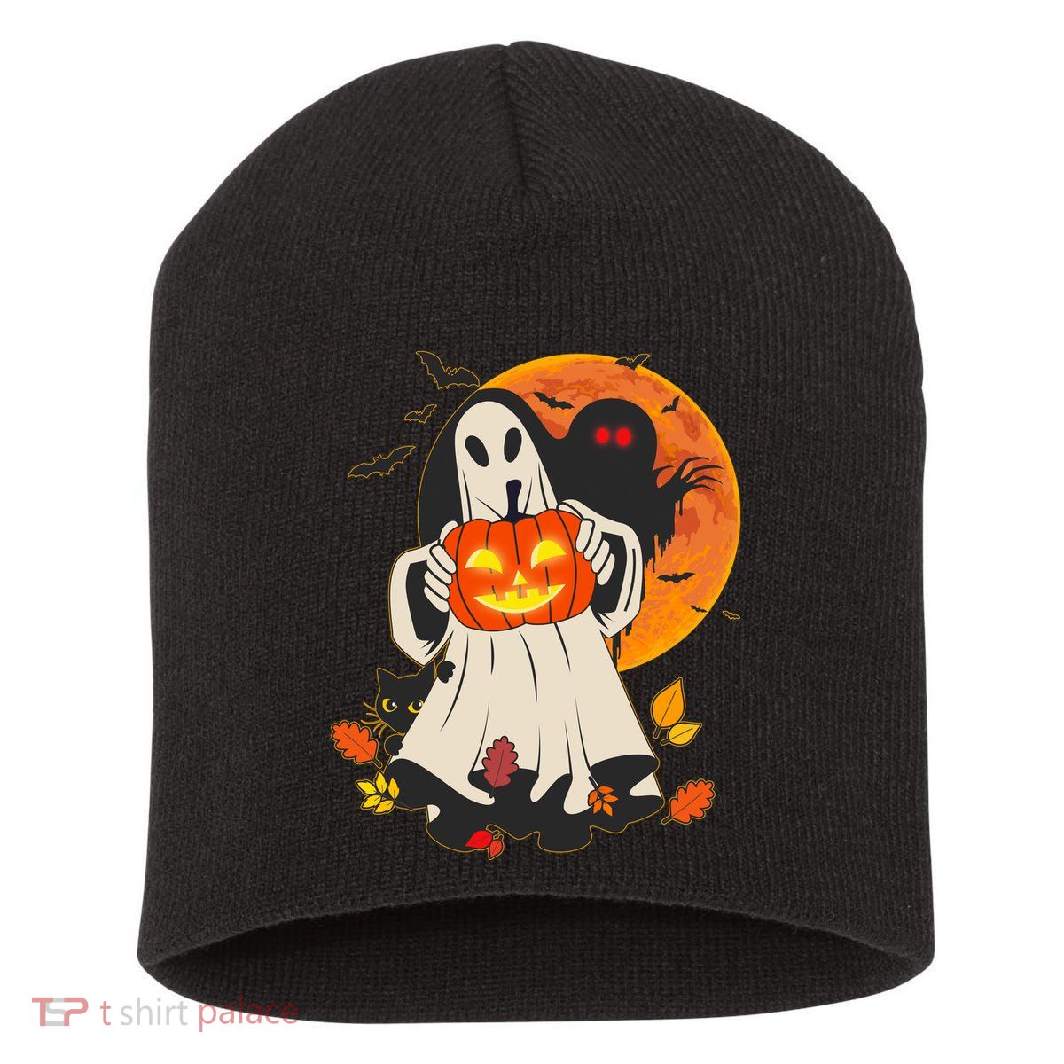 Spooky Halloween Autumn Ghost Jackolantern Short Acrylic Beanie
