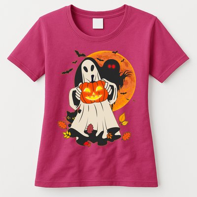 Spooky Halloween Autumn Ghost Jackolantern Womens T-Shirt
