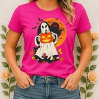 Spooky Halloween Autumn Ghost Jackolantern Womens T-Shirt