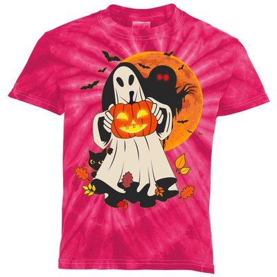 Spooky Halloween Autumn Ghost Jackolantern Kids Tie-Dye T-Shirt