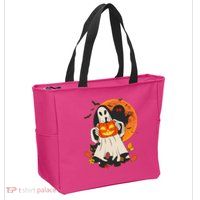 Spooky Halloween Autumn Ghost Jackolantern Zip Tote Bag
