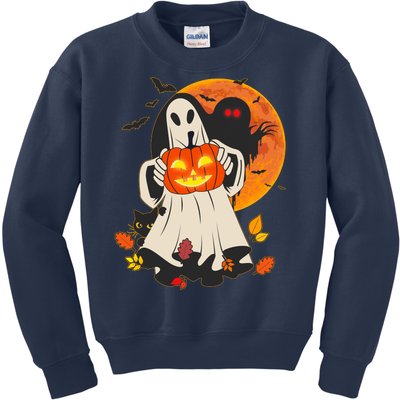 Spooky Halloween Autumn Ghost Jackolantern Kids Sweatshirt