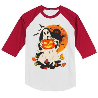 Spooky Halloween Autumn Ghost Jackolantern Kids Colorblock Raglan Jersey