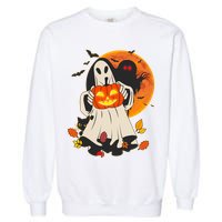 Spooky Halloween Autumn Ghost Jackolantern Garment-Dyed Sweatshirt